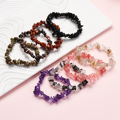 Chip Gemstone Stretch Beaded Bracelets for Kids BJEW-JB06305-1