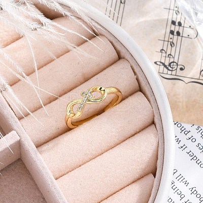 Brass Micro Pave Clear Cubic Zirconia Cuff Finger Rings RJEW-G337-23G-1