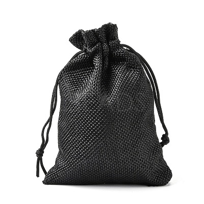 Polyester Imitation Burlap Packing Pouches Drawstring Bags ABAG-R005-14x10-09-1
