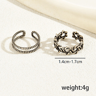 2Pcs Vintage Copper Twisted Wire Toe Adjustable Open Cuff Rings for Women QX3270-1