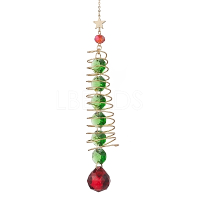 Glass Christmas Tree Hanging Suncatchers HJEW-JM04571-1