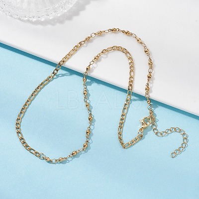 304 Stainless Steel Figaro Chain Ball Link Chain Necklaces for Women NJEW-JN05595-1