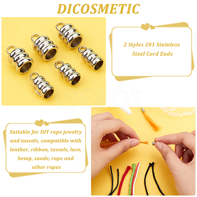 80Pcs 2 Size 201 Stainless Steel Cord Ends STAS-DC0010-93-1
