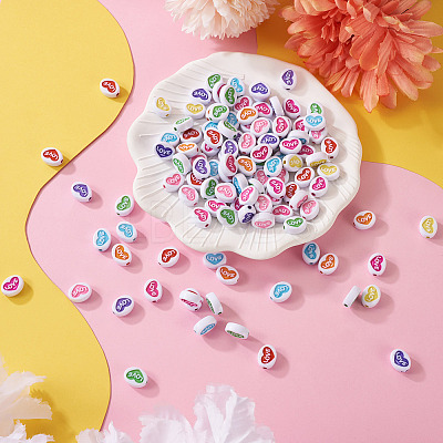 200Pcs Valentine's Day Opaque Acrylic Beads MACR-CW0001-13-1