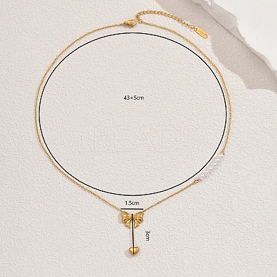 Stainless Steel & Imitation Pearl Bowknot Heart Pendant Necklaces for Women Daily Wear YC4857-1