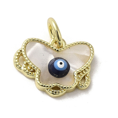 Evil Eye Enamel Shell Brass Butterfly Charms with Jump Rings KK-E092-27G-02-1