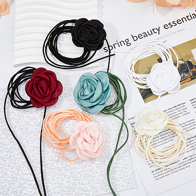 6Pcs 6 Colors Velvet Flower Collar Choker Necklaces Set NJEW-FI0001-09-1