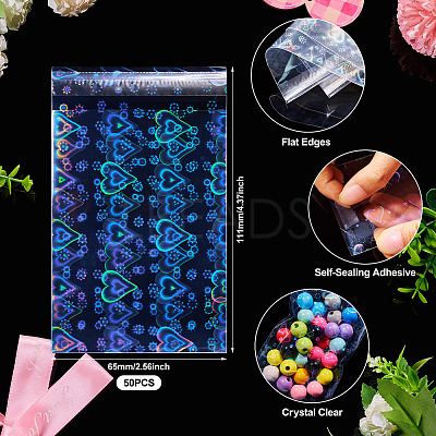 50Pcs Double Face Laser Rectangle PE Cellophane Bags ABAG-TAC0013-14B-1