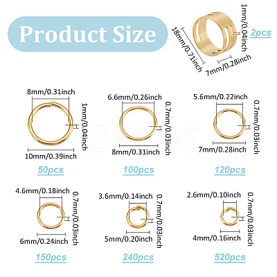 6 Styles Iron & 2Pcs Brass Open Jump Rings IFIN-ME0001-14G-1