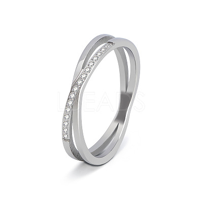304 Stainless Steel Micro Pave Clear Cubic Zirconia Finger Rings for Women FS-WG1B662-05-1