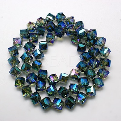 Full Rainbow Plated Crystal Glass Cube Beads Strands X-EGLA-F023-B07-1