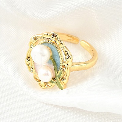 Brass Enamel Cuff Rings RJEW-K291-04G-03-1
