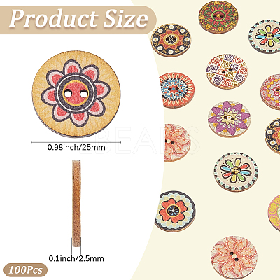 100Pcs Printed Wooden Buttons BUTT-CP0001-16-1