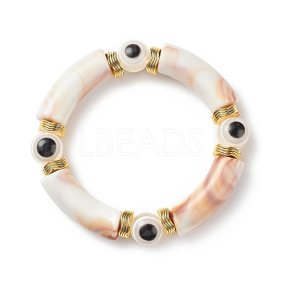 8Pcs 8 Color Acrylic Curved Tube & Plastic Evil Eye Beaded Stretch Bracelets Set BJEW-JB08963-1