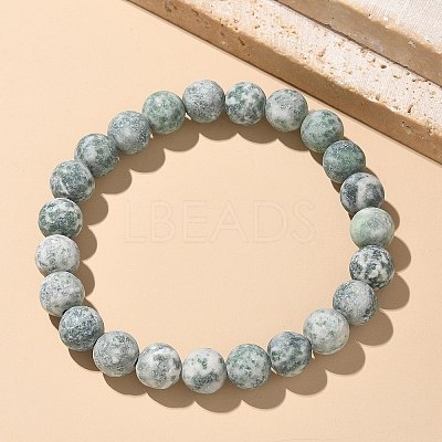 Natural Green Spot Jasper Bead Stretch Bracelets BJEW-K212-B-017-1