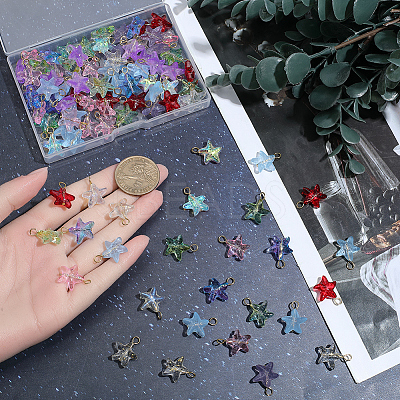 100Pcs Starfish Gradient Color Baking Paint Transparent Glass Pendants PALLOY-BM00031-1