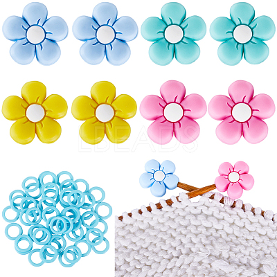 8Pcs 4 Colors Flower Silicone Beads Knitting Needle Protectors/Knitting Needle Stoppers DIY-SC0023-91-1