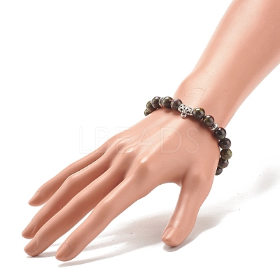 Natural Dragon Blood Stretch Bracelet with Alloy Beads BJEW-JB08017-05-1