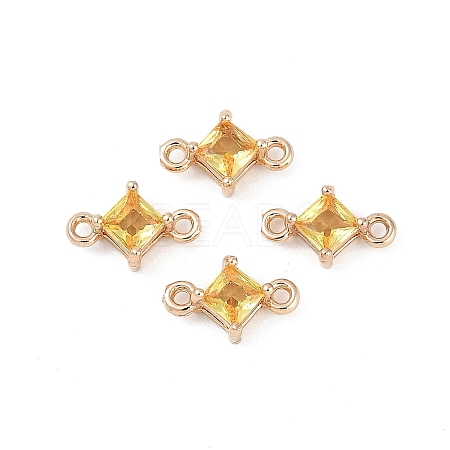 Brass Pave Glass Rhombus Links Connector Charms GLAA-Q088-001D-1