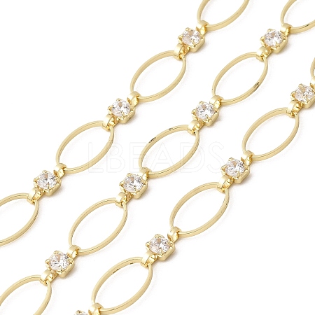 Handmade Brass Pave Clear Cubic Zirconia Oval Link Chains CHC-G027-02LG-1