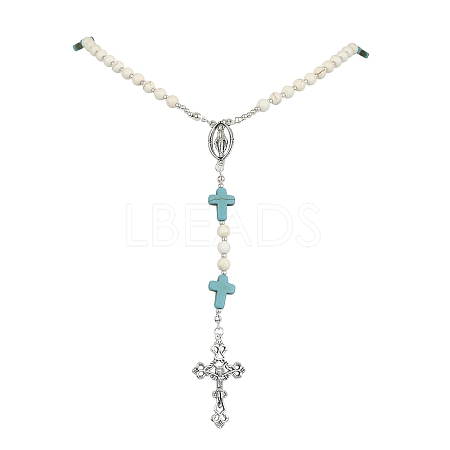 Synthetic Magnesite Rosary Bead Necklaces NJEW-TA00122-01-1