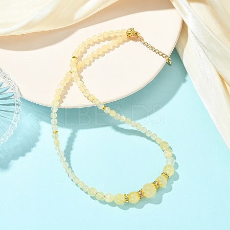 Natural Golden Silk Jade Round Graduated Beaded Necklaces NJEW-JN06330-1
