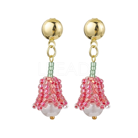 Handmade Glass Seed Beads Flower Stud Earrings EJEW-MZ00277-01-1