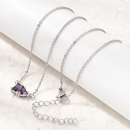 Brass Pave Cubic Zirconia Rectangle and Heart Pendant Cable Chain Necklaces KK-CBAB173-04P-03-1