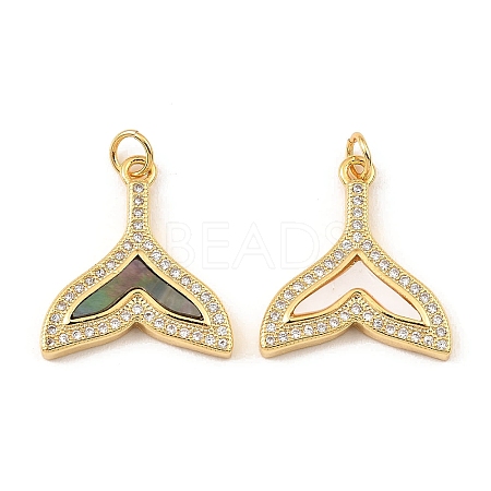 Brass Cubic Zirconia with Shell Pendants KK-K342-30G-1