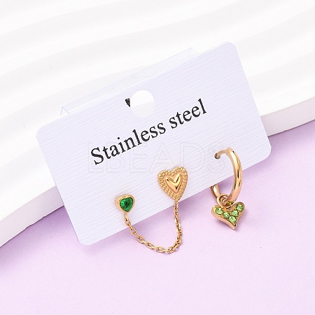 304 Stainless Steel Heart Stud Earring & Hoop Earring Sets EJEW-K268-93G-01-1