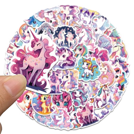 50Pcs Unicorn PVC Self Adhesive Cartoon Stickers STIC-G001-09-1