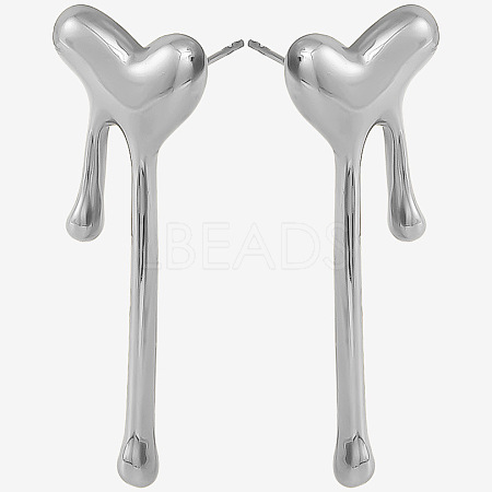 1 Pair Stylish Heart Tassel 304 Stainless Steel Stud Earrings for Women WI4512-1-1