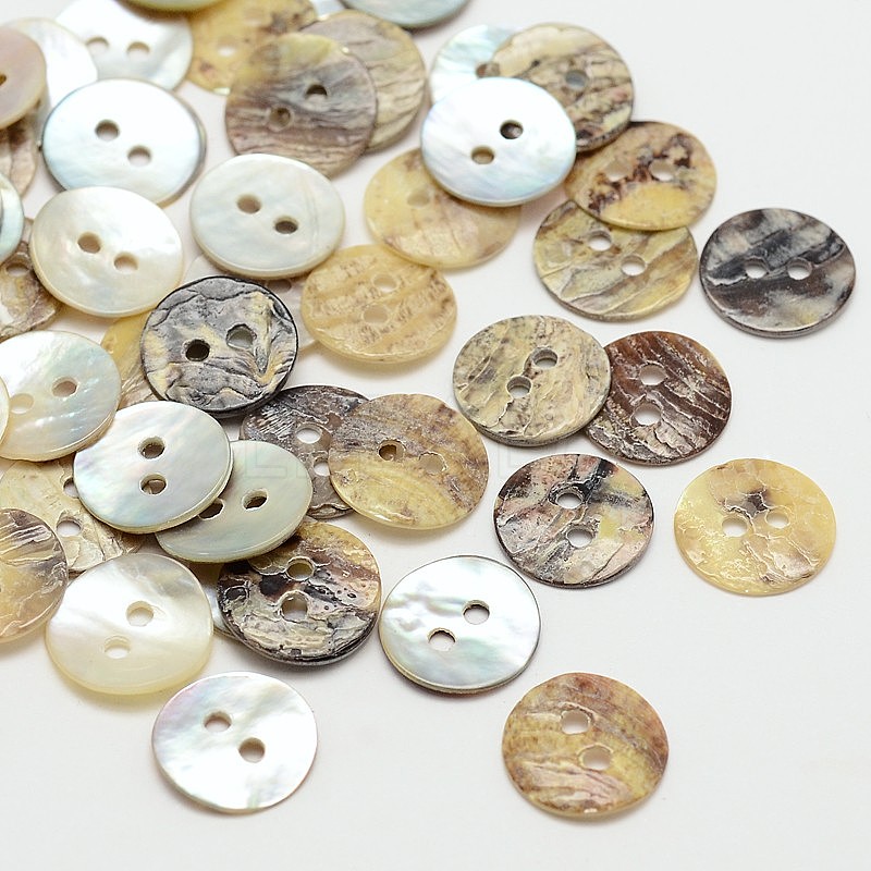 2-Hole Flat Round Mother of Pearl Buttons - Lbeads.com