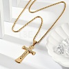 304 Stainless Steel Clear Cubic Zirconia Religion Cross Pendant Box Chain Necklaces for Men NJEW-S387-06G-3