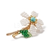 Synthetic Turquoise & Seed & Glass Braided Galsang Flower Brooch Pin JEWB-TA00008-4