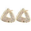 Brass Micro Pave Clear Cubic Zirconia Triangle Stud Earrings for Women EJEW-G362-11KCG-1