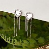 Crystal Rhinestone Heart with Tassel Dangle Stud Earrings JE1029A-6