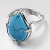 Teardrop Platinum Tone Brass Gemstone Adjustable Wide Band Rings RJEW-L062-02G-2