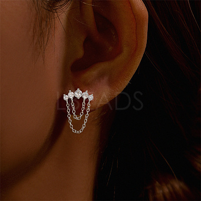 Moon 925 Sterling Silver Micro Pave Clear Cubic Zirconia Cartilage Earrings with Tassel Chains FS-WGA2317-06-1