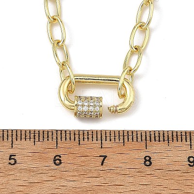 Brass Paperclip Chain Necklaces with Rectangle Brass Micro Pave Clear Cubic Zirconia Screw Carabiner Lock Charms NJEW-JN06410-1