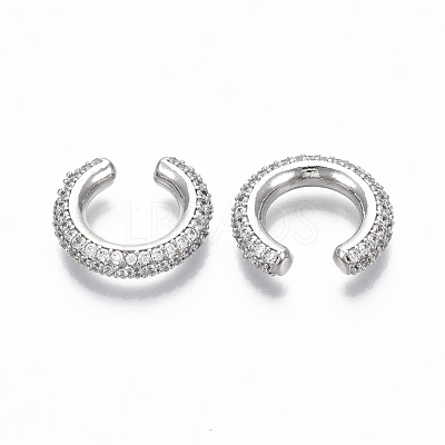 Brass Micro Pave Clear Cubic Zirconia Cuff Earrings EJEW-R114-026P-NF-1