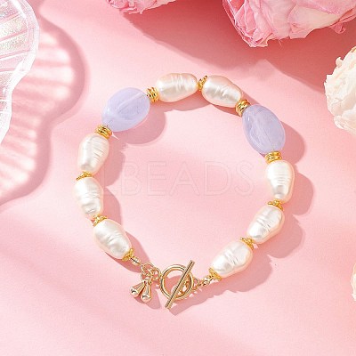 Imitation Gemstone & ABS Imitation Pearl Acrylic Beaded Bracelets for Women BJEW-JB12157-02-1