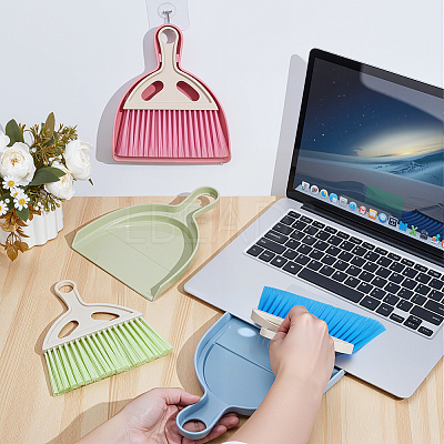 12 Bags 3 Colors Plastic & Nylon Mini Broom Brush and Dustpan Set AJEW-GO0004-69-1