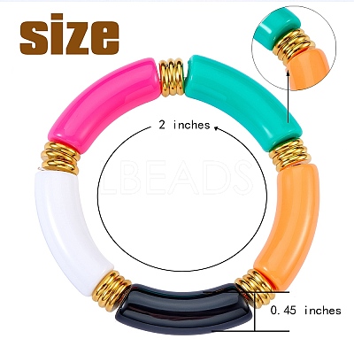 Candy Color Chunky Curved Tube Acrylic Beads Stretch Bracelets Set for Women BJEW-SW00015-1