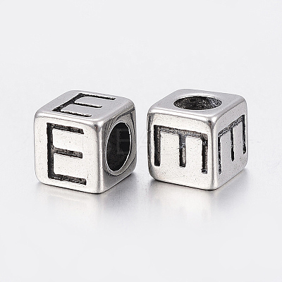 304 Stainless Steel Large Hole Letter European Beads LS-STAS-H428-01AS-E-1