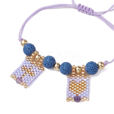 Natural Lava Rock & Natural Amethyst & Glass Seed Beaded Braided Bracelets BJEW-MZ00063-03-1
