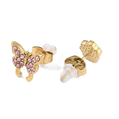 304 Stainless Steel Rhinestone Stone Dyeing Stud Earrings EJEW-S224-04G-04-1
