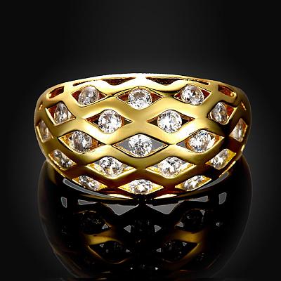 Classic Hollow Real 18K Gold Plated Brass Cubic Zirconia Finger Rings RJEW-BB05801-8G-1