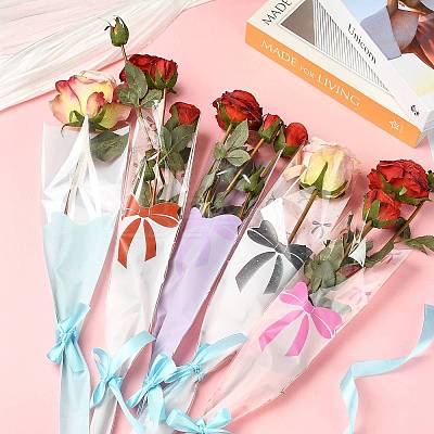 Bowknot Print Transparent PE Cone Flower Sleeves ABAG-FZC0002-001G-1