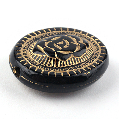Flat Round with Flower Plating Acrylic Beads PACR-Q102-05B-1